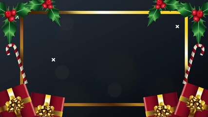 happy merry christmas with golden square frame and gifts - Powered by Adobe