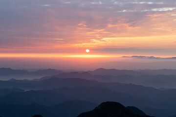 Sunrise scenery on top of the mountain