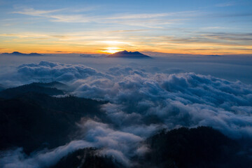 Naklejka na ściany i meble Sunset aerial photography of Mount Bromo Park, Indonesia 