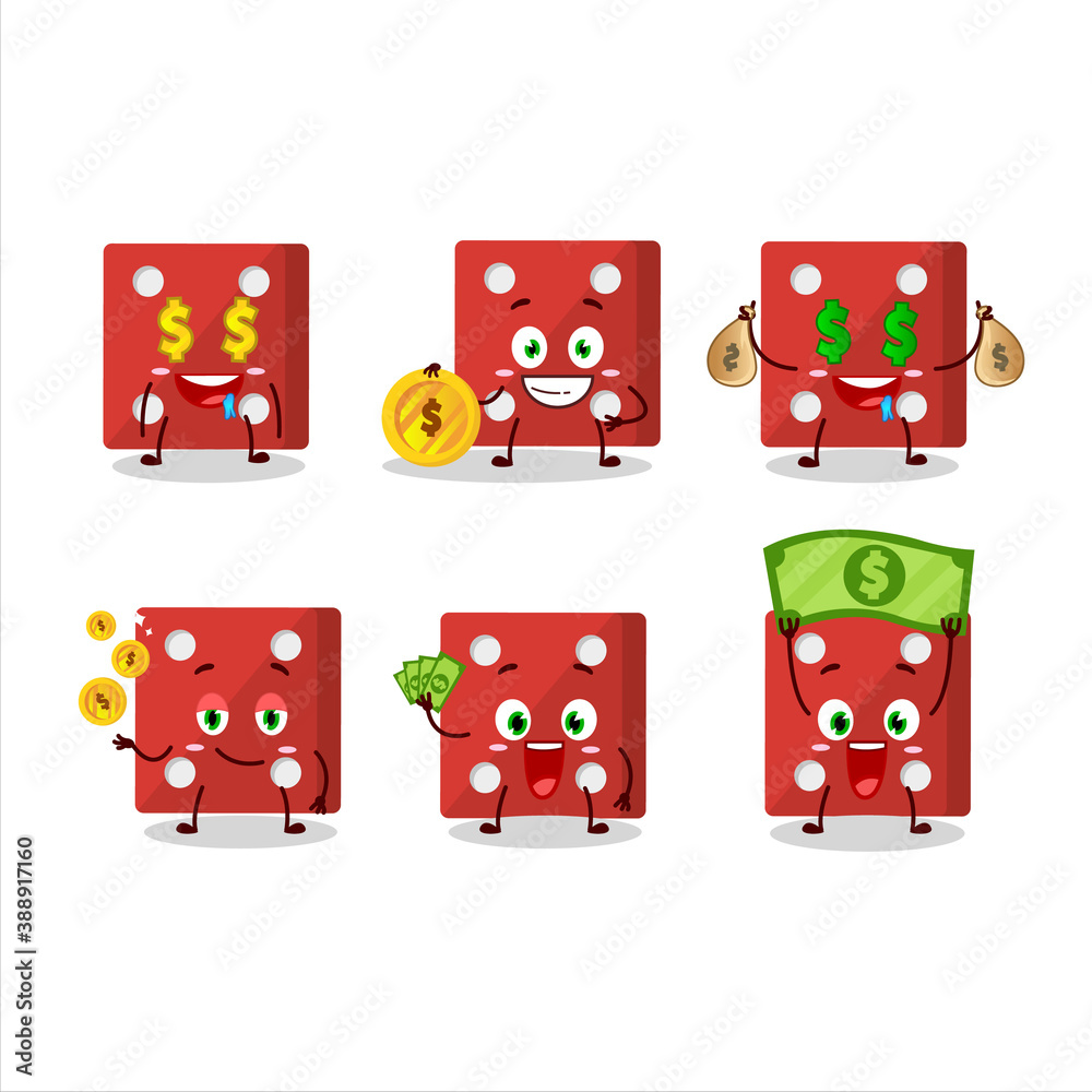 Wall mural Red dice cartoon character with cute emoticon bring money