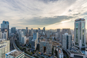 Sunset Landscapes of the city skyline in Xiamen, the famous southern city in Fujian, China