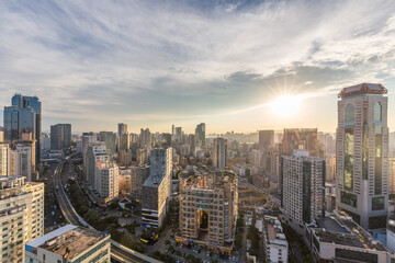 Sunset Landscapes of the city skyline in Xiamen, the famous southern city in Fujian, China