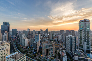 Fototapeta na wymiar Sunset Landscapes of the city skyline in Xiamen, the famous southern city in Fujian, China