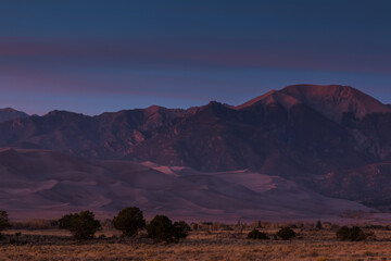 Fototapeta na wymiar Sunset on Mt. Herard and the Dune Field of Great Sand Dunes National Park, Colorado, USA
