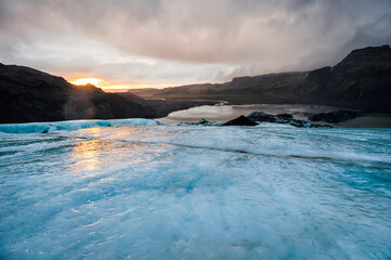 Vatnajokull glacier sunset scenery in Iceland
