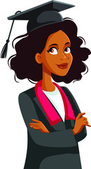 African Female Student Wearing Mortar Board and Robe