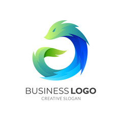 Obraz premium dragon logo design with 3d blue and green color style