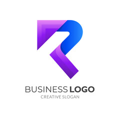 letter R logo concept with 3d blue and purple color style