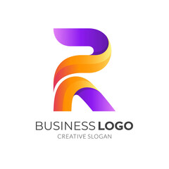 letter R logo concept with 3d orange and purple color style