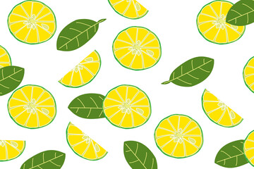 Fresh Lemon,slices. Seamless 
illustration Pattern. Background with lemons.