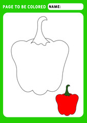 Page to be colored. Look and color. Coloring Book vegetables and fruits. pepper.  Coloring Book pepper. Illustration and vector outline - A4 paper ready to print. Educational Game