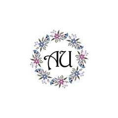 Initial AU Handwriting, Wedding Monogram Logo Design, Modern Minimalistic and Floral templates for Invitation cards