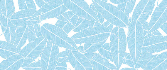 Tropical leaf Wallpaper, Luxury nature leaves pattern design, Blue banana leaf line arts, Hand drawn outline design for fabric , wall arts, print, cover, banner and invitation, Vector illustration..