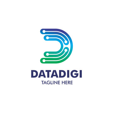 letter d digital - logo design template