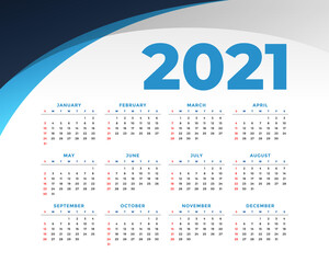 flat style 2021 new year calendar design template