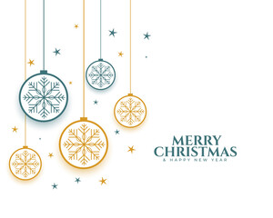 merry christmas baubes and snowflakes decorative background