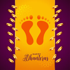golden coins and god foot prints dhanteras background