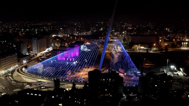 Jerusalem chords bridge at night aerial view
Main entrance city lights and traffic, Israel
