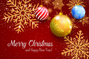 Merry christmas and happy new year background. Realistic christmas elements.