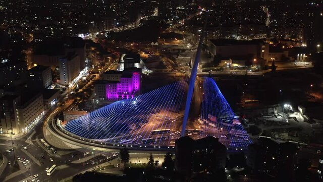 Jerusalem chords bridge at night aerial view
Main entrance city lights and traffic, Israel
