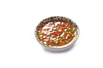 Thai Style Hainanese Chicken Rice Sauce on white background.