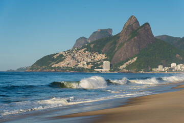 Fototapeta na wymiar Waves in Ocean at Ipanema Beach in Rio de Janeiro, Brazil
