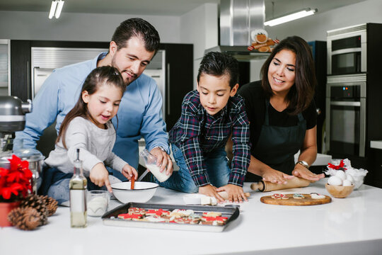 Latin Family Baking Christmas Cookies Recipe In Mexico City