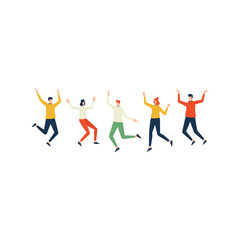 Happy jumping peoples flat character