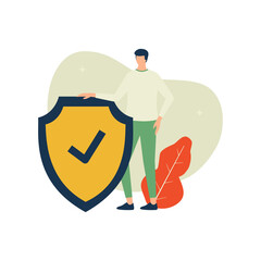 Man standing hold shield protection