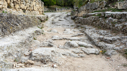 Ancient stone road. Museum Residency of Crimean Khan. Old muslim cemetery. Muslim culture Bakhchisaray, Crimea.