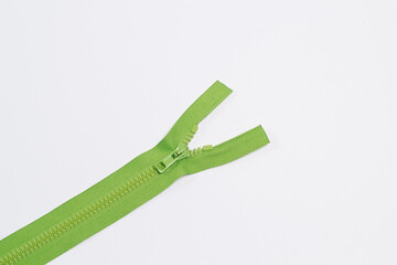 Bright zipper of different colors and variants in the textile industry on a white background	