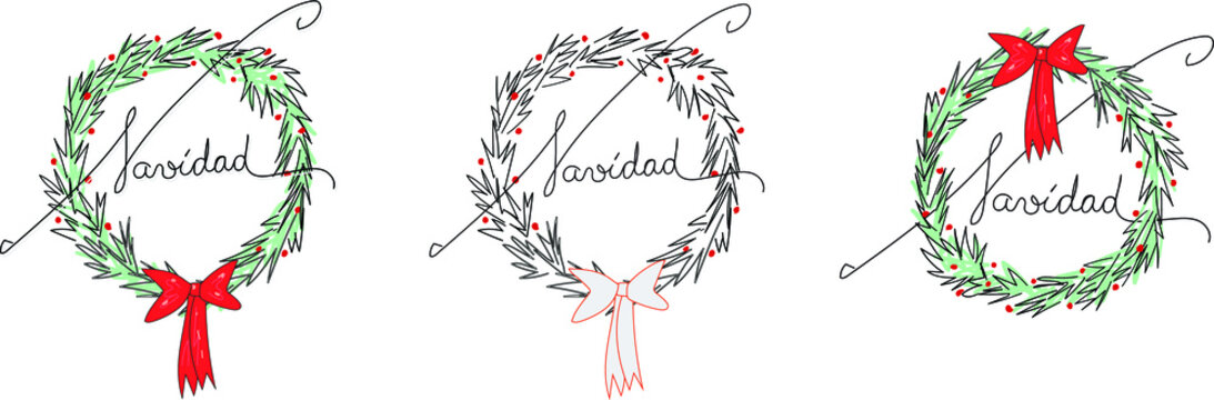 Corona con letras que dicen Navidad.