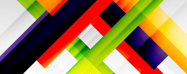 Geometric abstract backgrounds with shadow lines, modern forms, rectangles, squares and fluid gradients. Bright colorful stripes cool backdrops