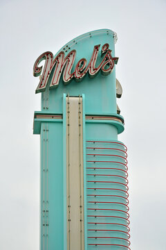 Mel's Drive In Diner Sign At Universal Studios Japan In Osaka, Japan