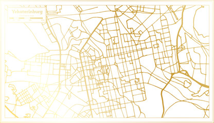 Yekaterinburg Russia City Map in Retro Style in Golden Color. Outline Map.