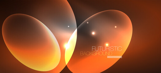 Neon ellipses abstract backgrounds. Shiny bright round shapes glowing in the dark. Vector futuristic illustrations for covers, banners, flyers and posters and other