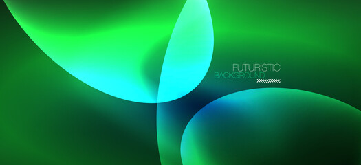 Neon ellipses abstract backgrounds. Shiny bright round shapes glowing in the dark. Vector futuristic illustrations for covers, banners, flyers and posters and other