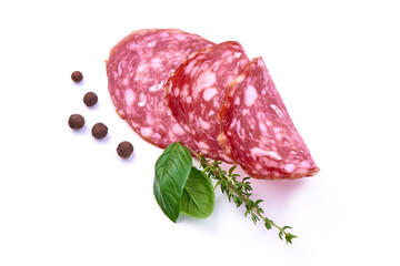 Smoked Salami Slices, isolated on white background