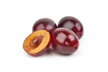 Fototapeta na wymiar Fresh juicy plums, isolated on white background