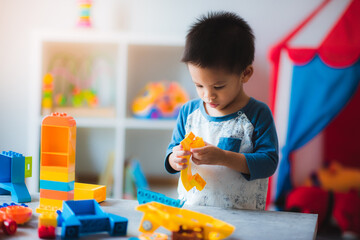 baby playing the building blocks