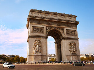 Fototapeta na wymiar Paris Arc de Triomphe ,Triumphal Arch, place Charles de Gaulle in Chaps Elysees at sunset, Paris, France.