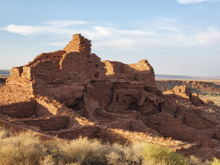 Fototapeta premium Sunset view of the Wupatki Pueblo ruins in Wupatki National Monument