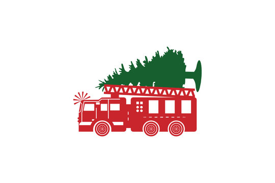 Christmas Truck Svg, Christmas Firetruck Svg, Christmas Svg, Vintage Truck Svg, Merry Christmas, Firetruck Svg, Truck With Tree Svg
