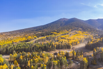 Aerial view of the beautiful fall color around the famous Arizona Snowbowl