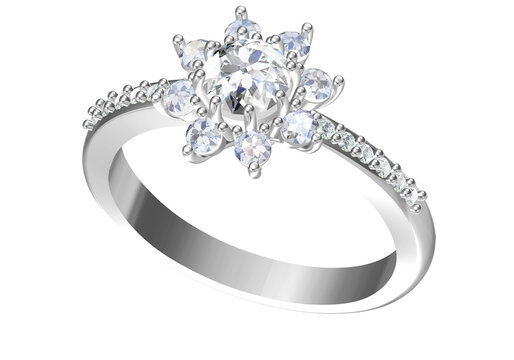 Wedding Ring on white background .3D rendering