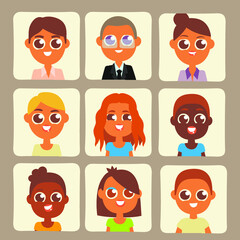 Colorful avatars icons set, cartoon flat style vector illustration.