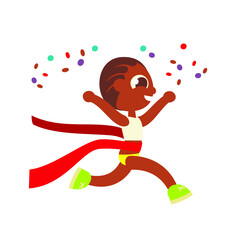 African american girl marathon runners winner, cartoon flat style character, isolated vector illustration. Design for stickers, logo, web and mobile app.