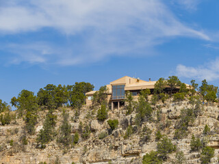 Sunny view of the visitor center of Walnut Canyon National Monument