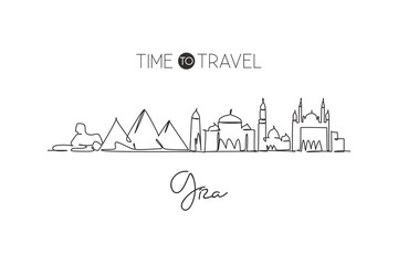 One continuous line drawing of Giza city skyline, Egypt. Beautiful landmark. World landscape tourism and travel vacation. Editable stylish stroke single line draw design graphic vector illustration