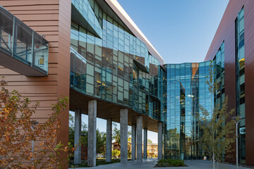 Sunny exterior view of the Science and Health Building